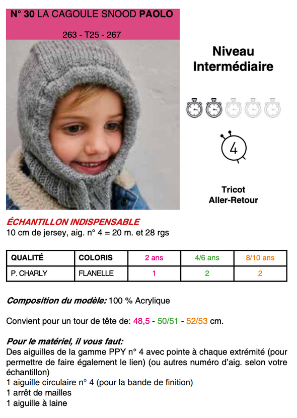 Patron de la Cagoule Snood Paolo - Phildar