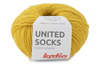 Katia United Socks, une laine à bas de calibre Fingering en petite quantité pour réaliser vos chaussettes colorés!  Coloris Moutarde, un jaune doré assez vif.