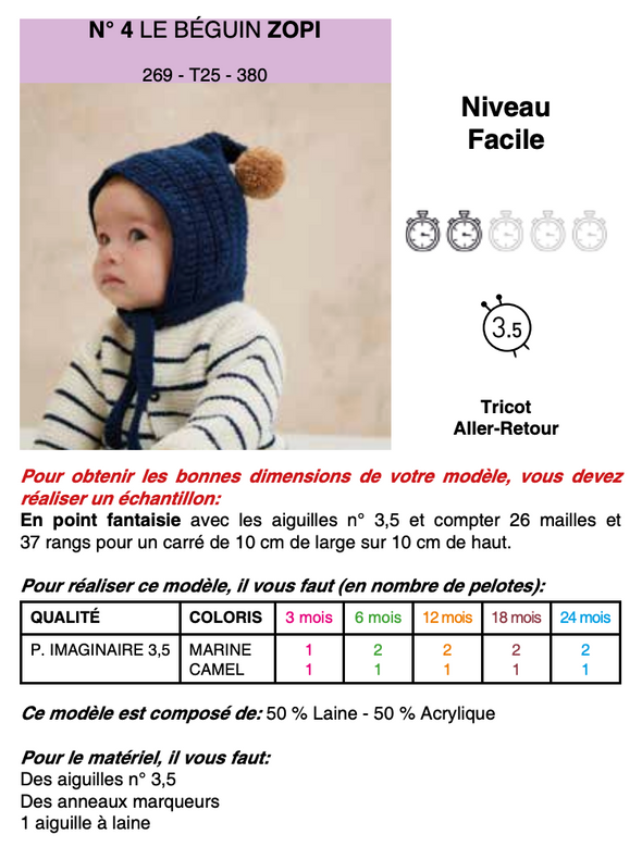 Patron de Béguin Zopi - Phildar