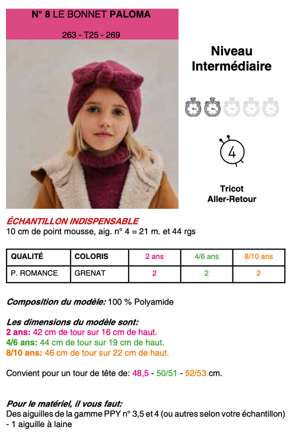 Patron de Bonnet Paloma - Phildar