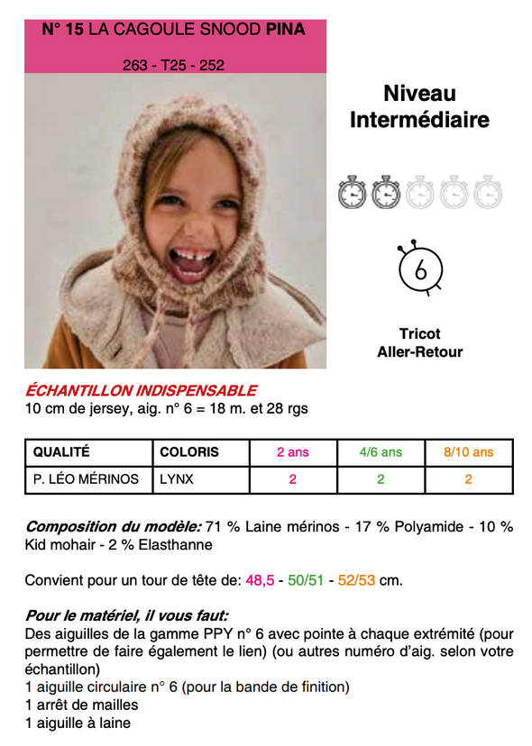 Patron de la Cagoule Snood Pina - Phildar