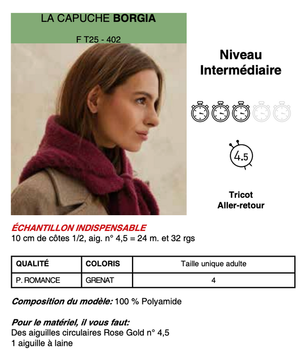 Patron de la capuche Borgia - Phildar