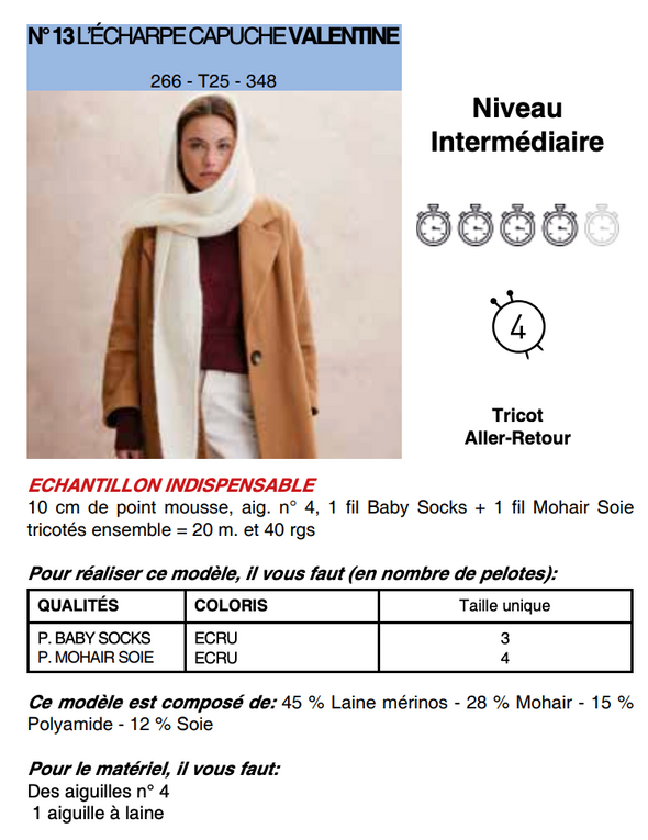 Patron de l'écharpe à capuche Valentine - Phildar