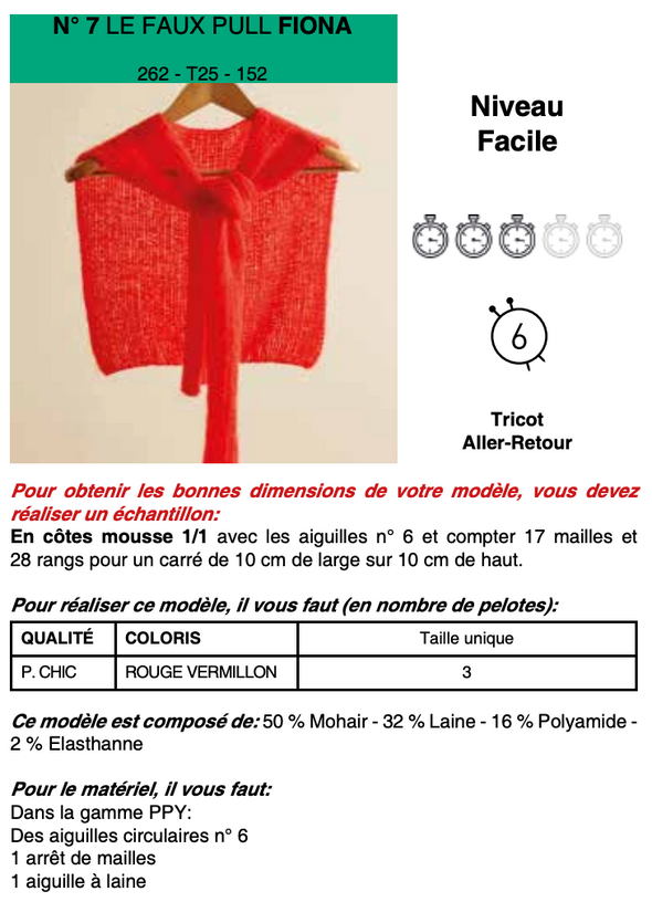 Patron du faux pull Fiona - Phildar