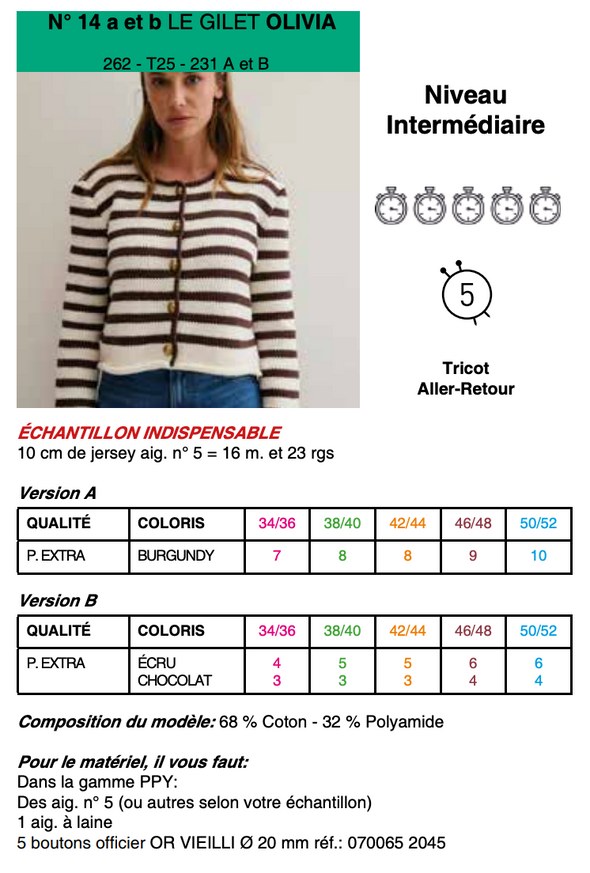 Patron du gilet marinière Olivia - Phildar