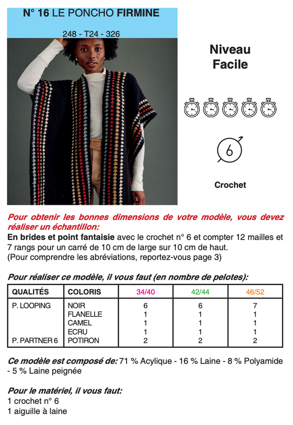 Patron du Poncho Firmine - Phildar