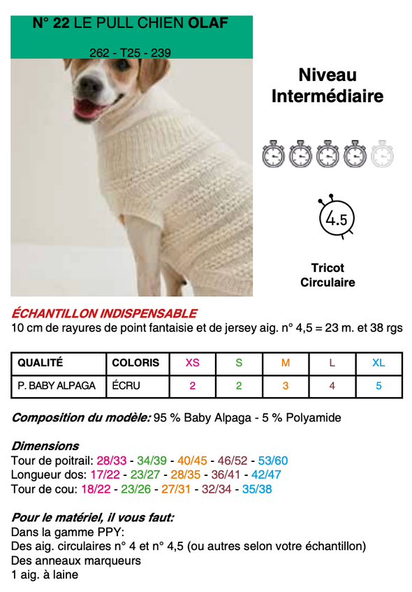 Patron du pull chien Olaf - Phildar