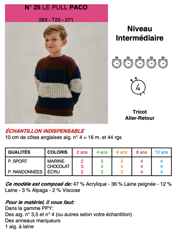 Patron du Pull Paco - Phildar