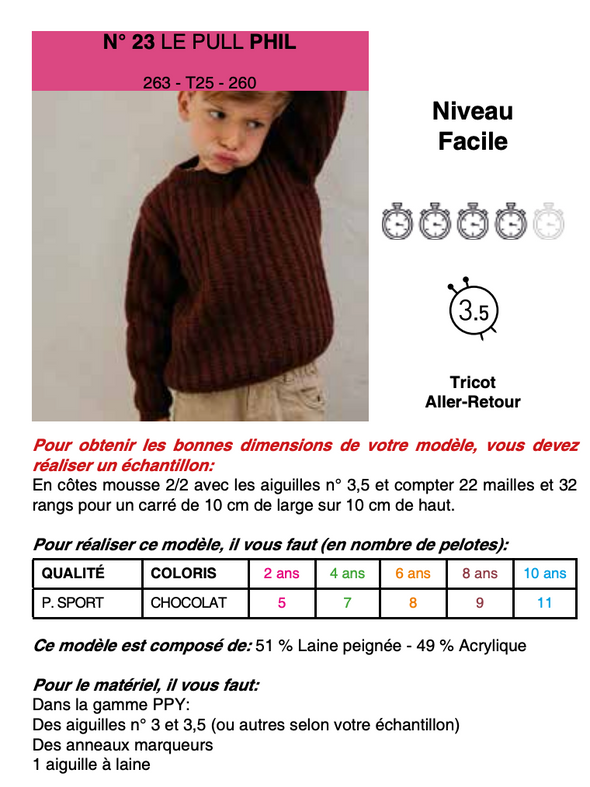 Patron du Pull Phil - Phildar