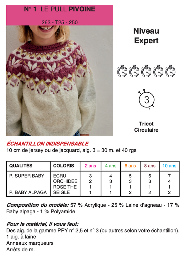Patron du Pull Pivoine - Phildar