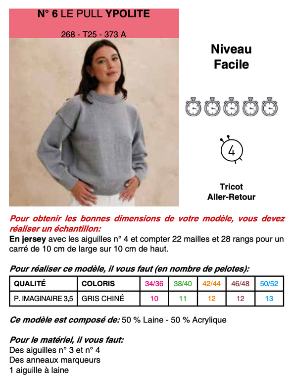 Patron du pull Ypolite - Phildar