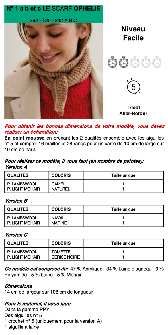 Patron du foulard Ophélie - Phildar
