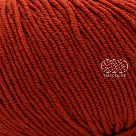 Merino 120 de Lang Yarns, une laine de mérinos fine, extradouce et traitée supewash. De calibre DK, elle se tricote avec des aiguilles 3.5 à 4 mm. Coloris Ginger, un orange brûlé automnal, très épicé.